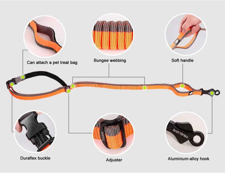 Truelove Hund Laufende Bungee Leine hand Waistworn Einstellbare Nylon Elastische Versenkbare Hund Führt für Lauf Jogging Walking