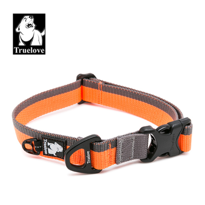 Truelove Hund Kragen Nylon für Kleine, mittlere und Große Hunde Hals Gürtel Training Walking Licht Atmungsaktiv Laufschuhe Orange Schwarz TLC5171