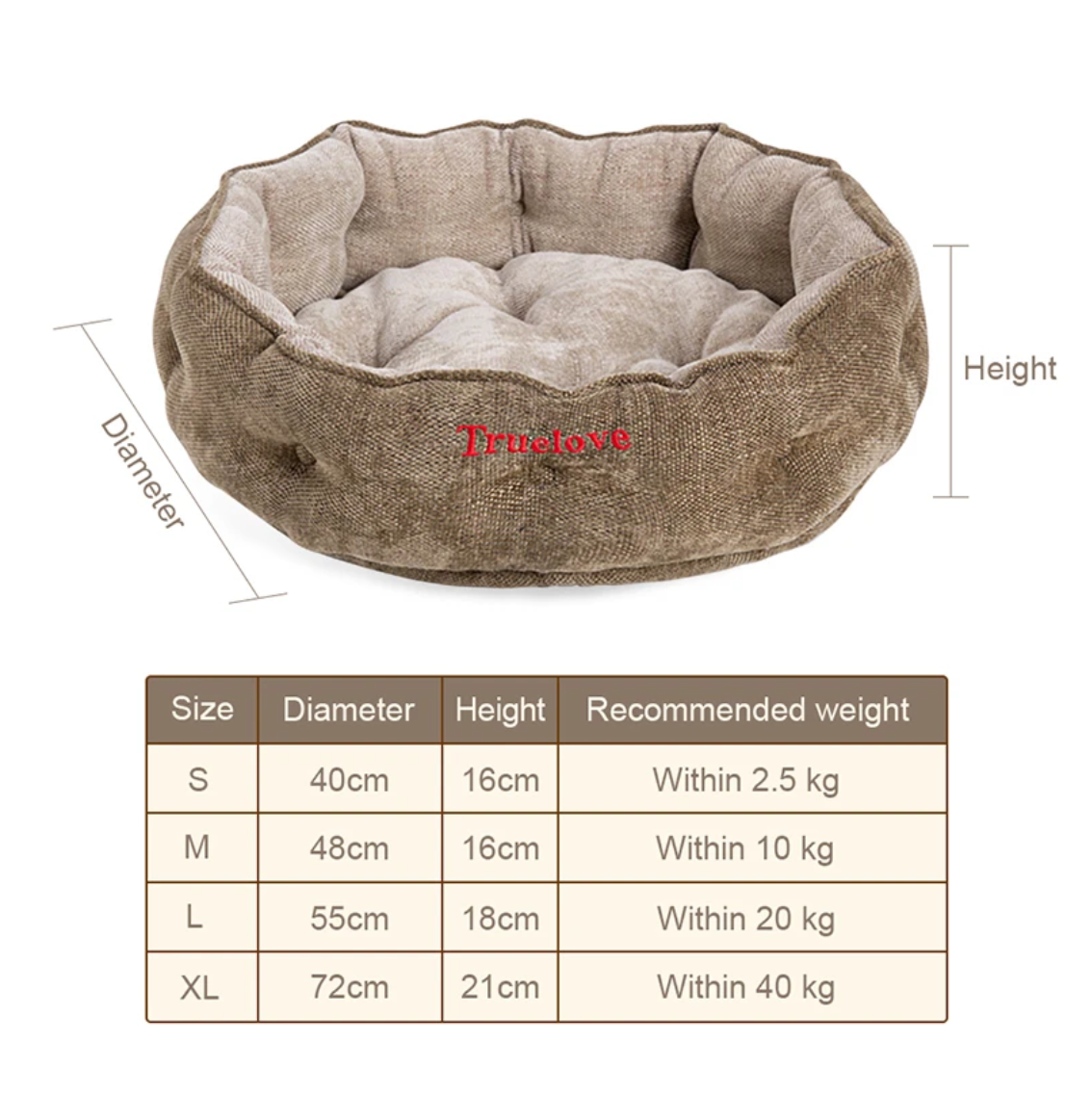 Truelove Pet Sofa Bed Foam Sofa with Removable Washable Cover Waterproof Lining and Nonskid Bottom Couch Dog Bed Cat Bed TLR1902