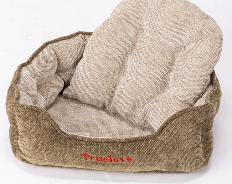 Hochwertiges Luxus Hundebett mit Kissen aus dichtem Chenille-Stoffüberzug